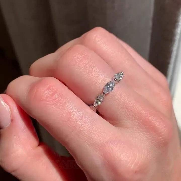 Bague de fiançailles en argent sterling blanc avec diamant taillé en forme de marquise