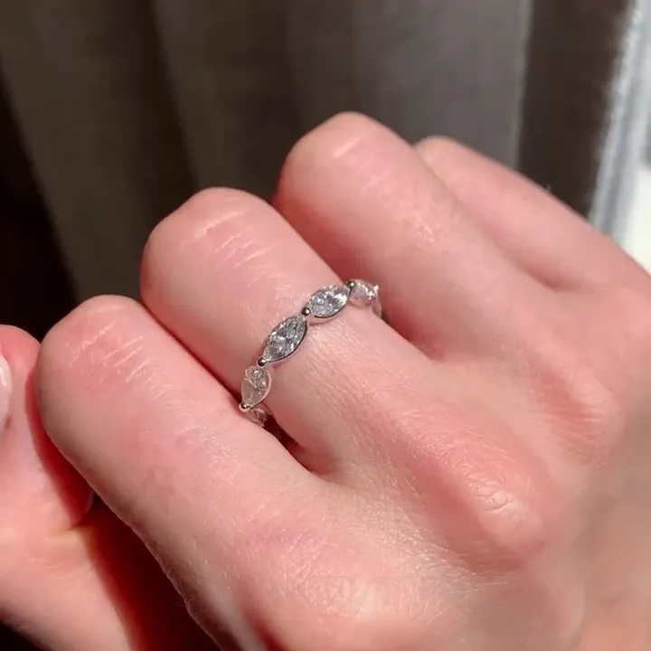 Bague de fiançailles en argent sterling blanc avec diamant taillé en forme de marquise