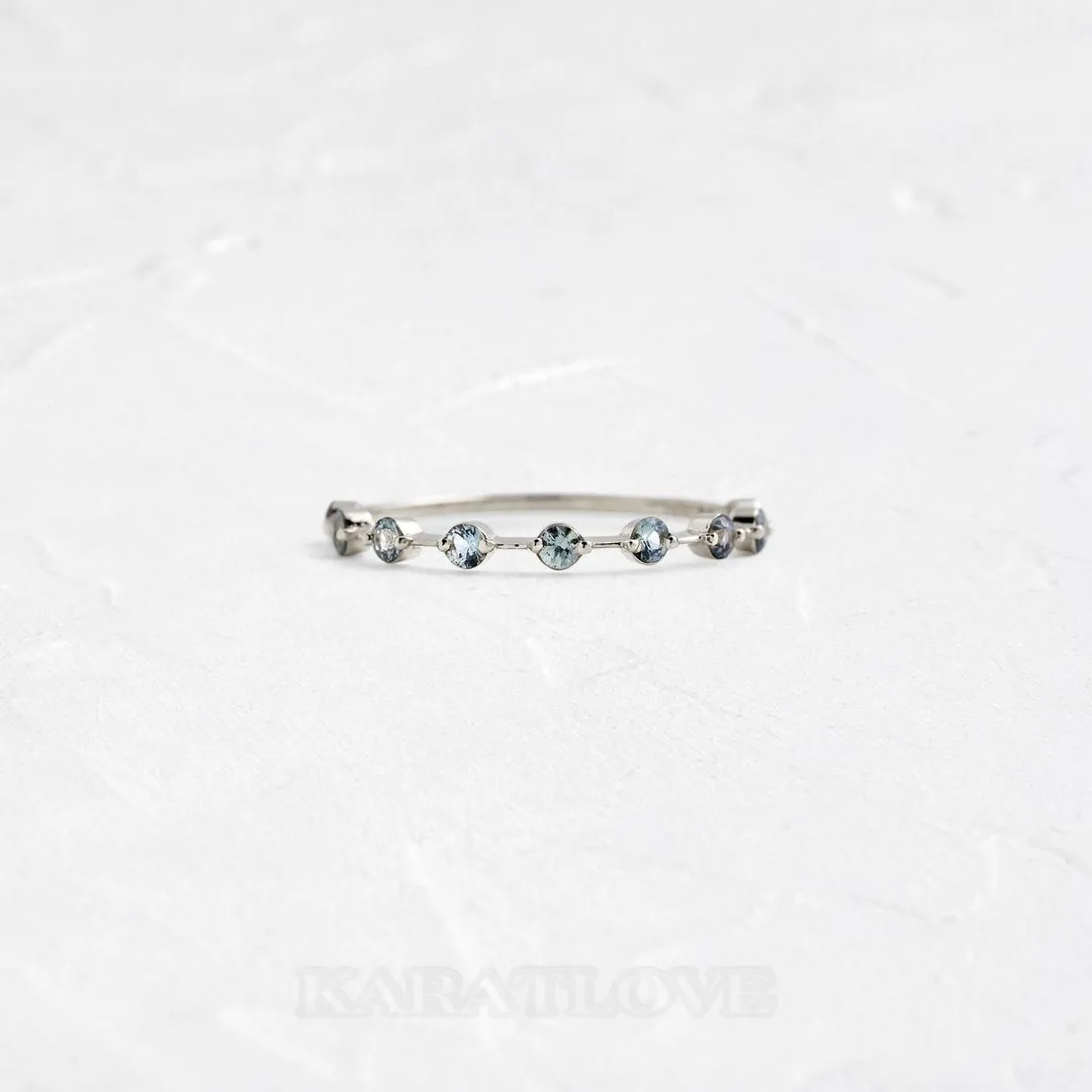 Bague de fiançailles en argent sterling avec aigue-marine bleue à taille ronde