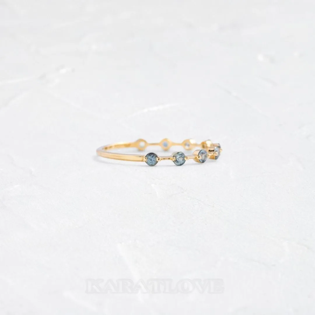 Bague de fiançailles en argent sterling avec aigue-marine bleue à taille ronde