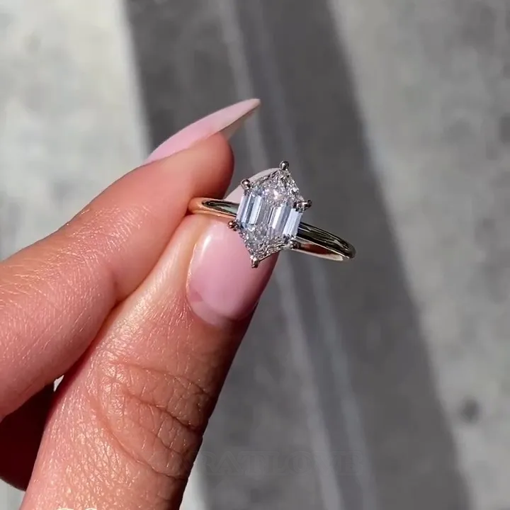 Bague de fiançailles solitaire en argent sterling et or jaune, diamant blanc de taille hexagonale