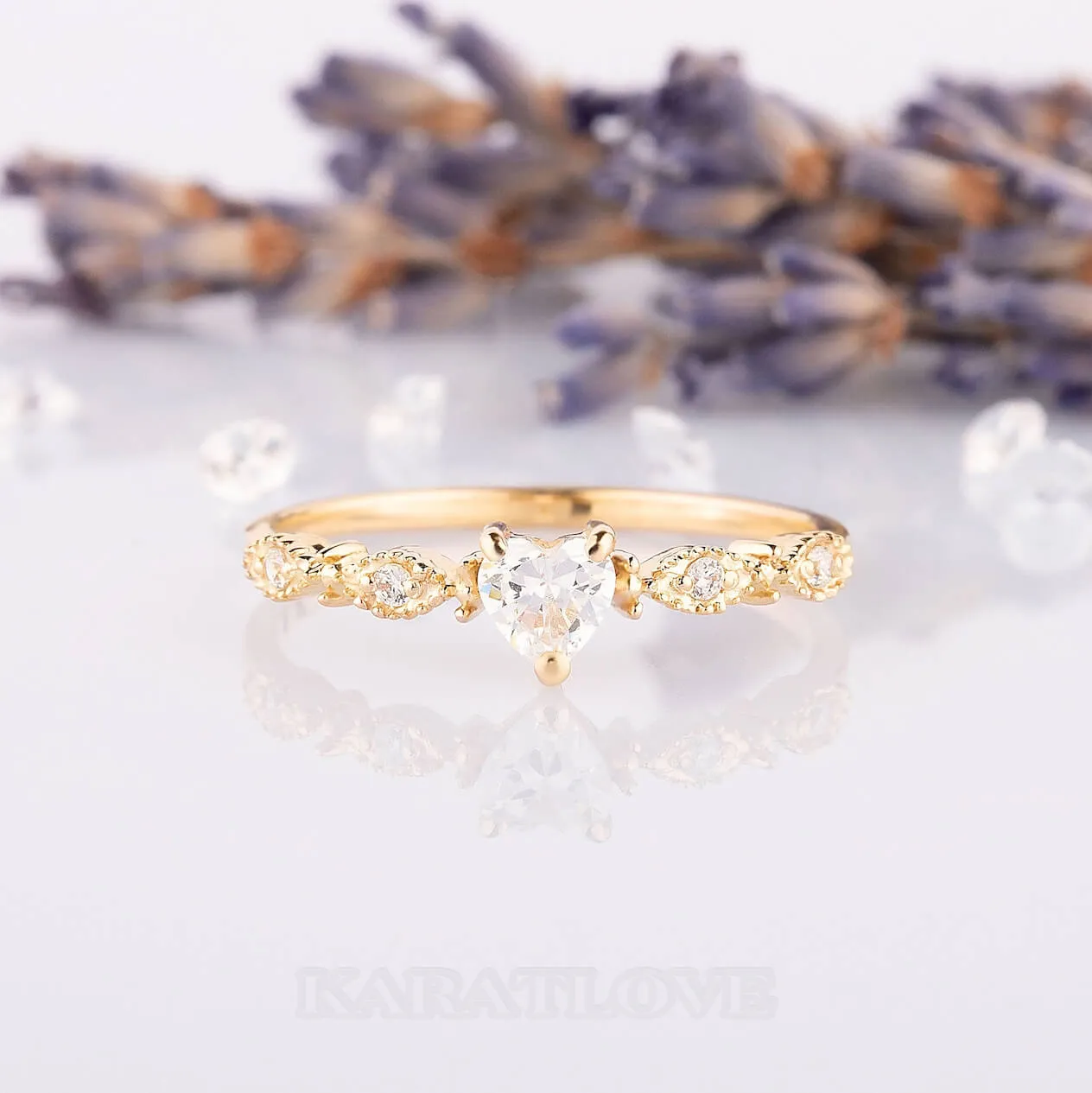 Bague de fiançailles en argent sterling blanc avec diamant en forme de coeur