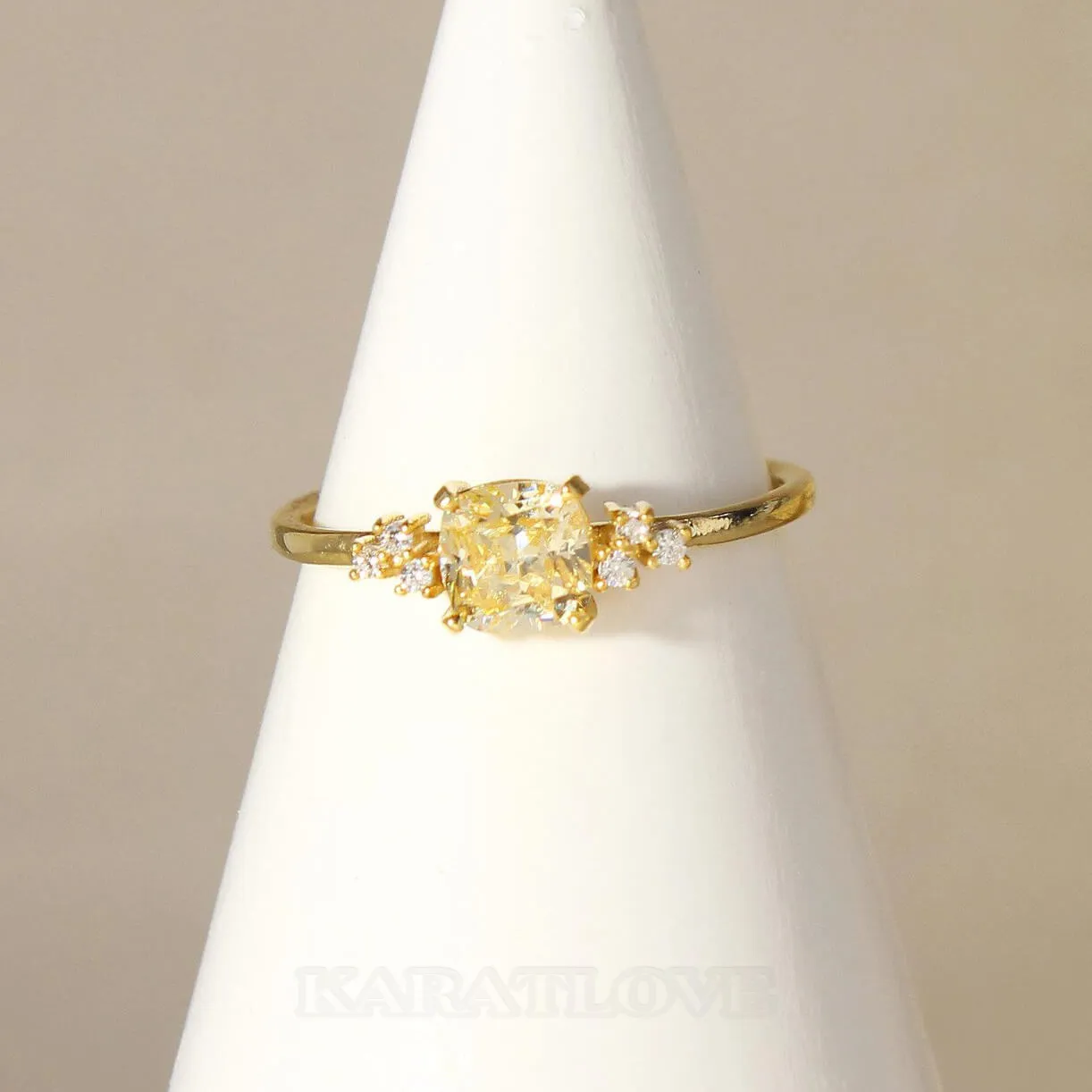Bague de fiançailles en argent sterling or jaune citrine taille coussin