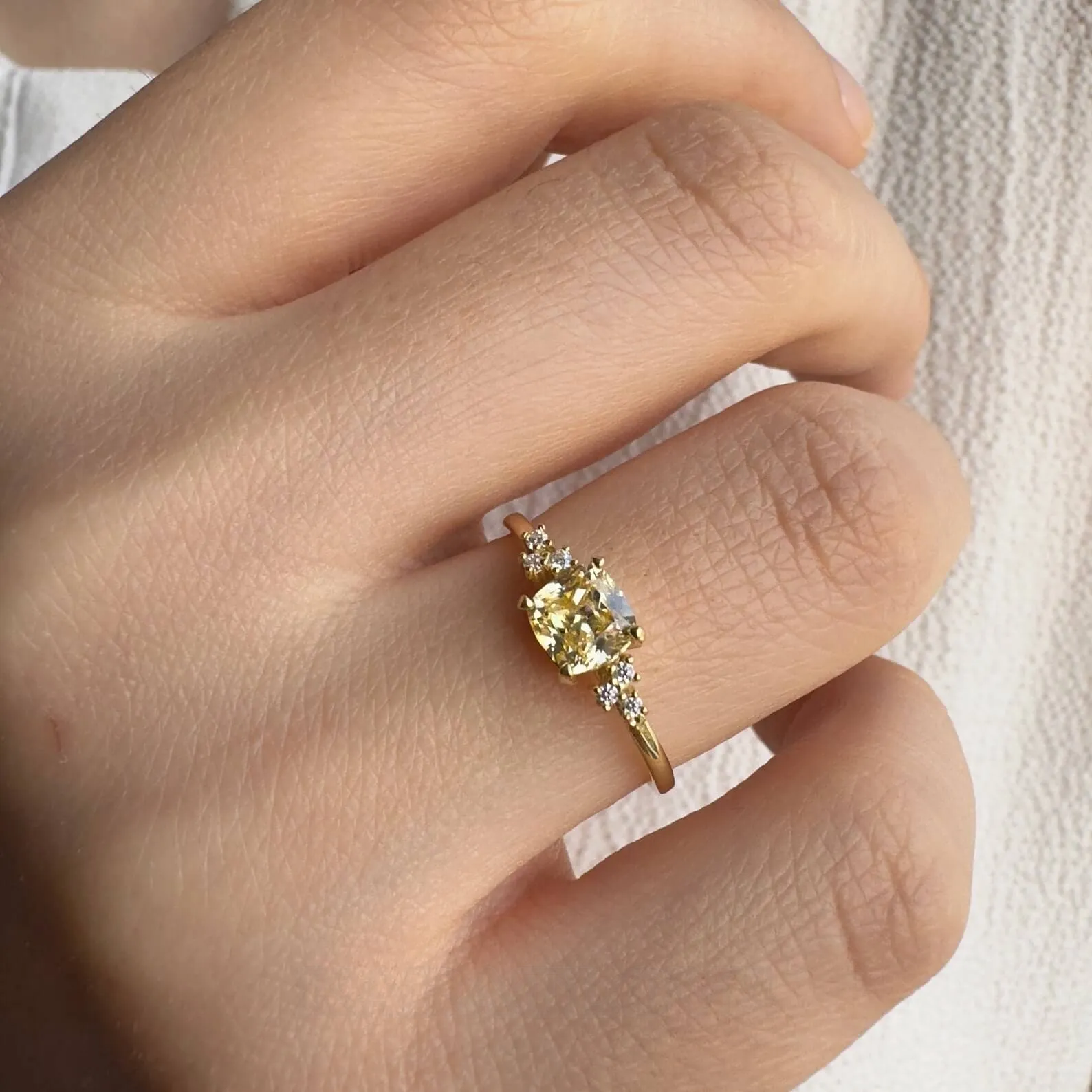 Bague de fiançailles en argent sterling or jaune citrine taille coussin