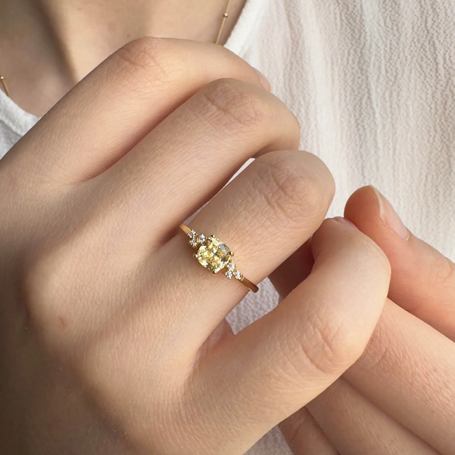 Bague de fiançailles en argent sterling or jaune citrine taille coussin