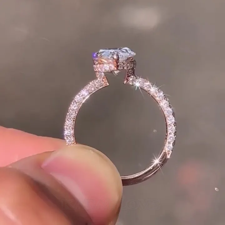 Bague de fiançailles en argent sterling et or rose avec diamant taille poire