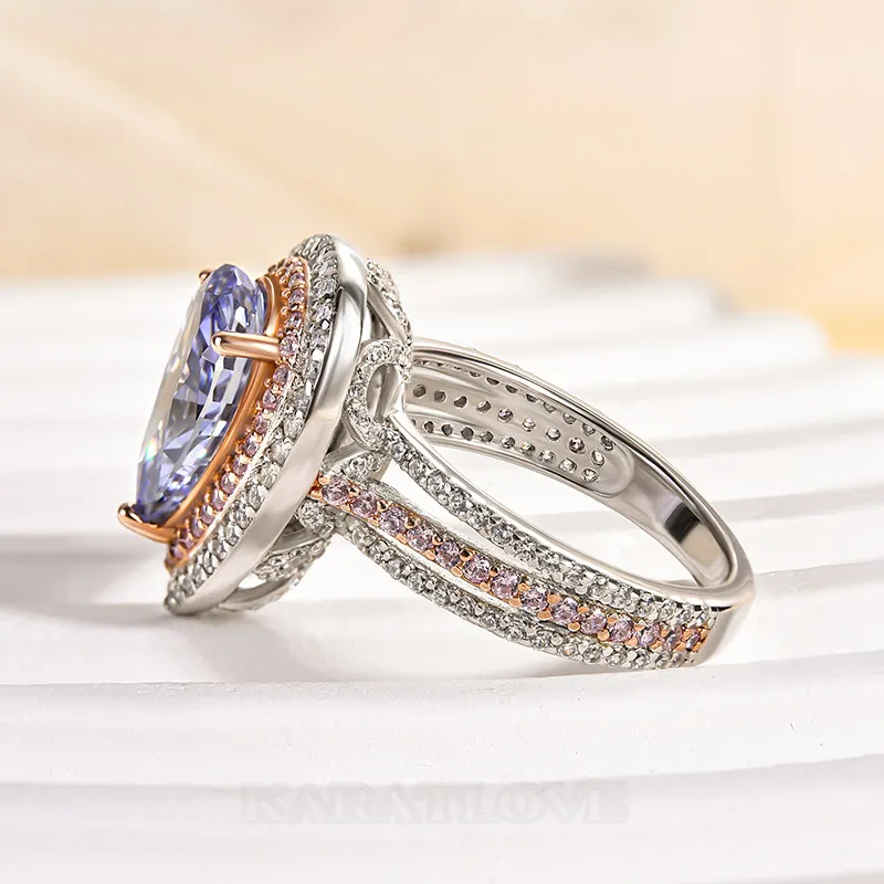 Bague de fiançailles double halo en argent sterling avec aigue-marine bleue taille poire