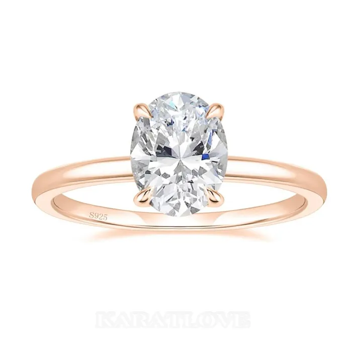 Bague de fiançailles solitaire en argent sterling blanc avec diamant ovale