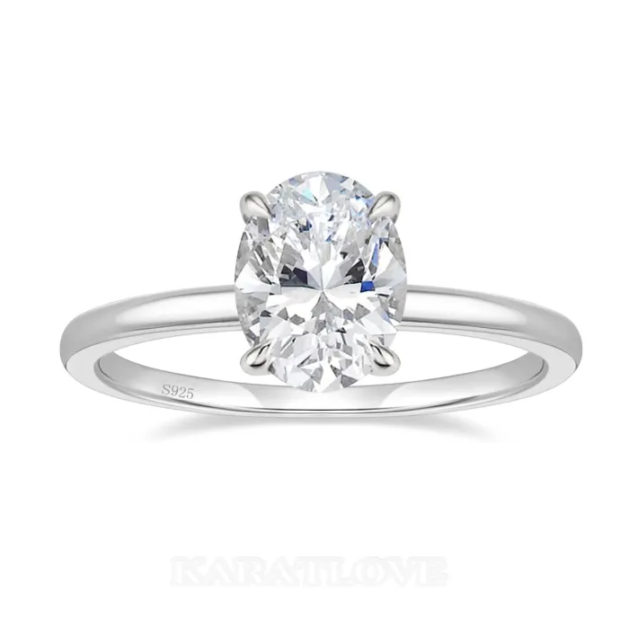 Bague de fiançailles solitaire en argent sterling blanc avec diamant ovale