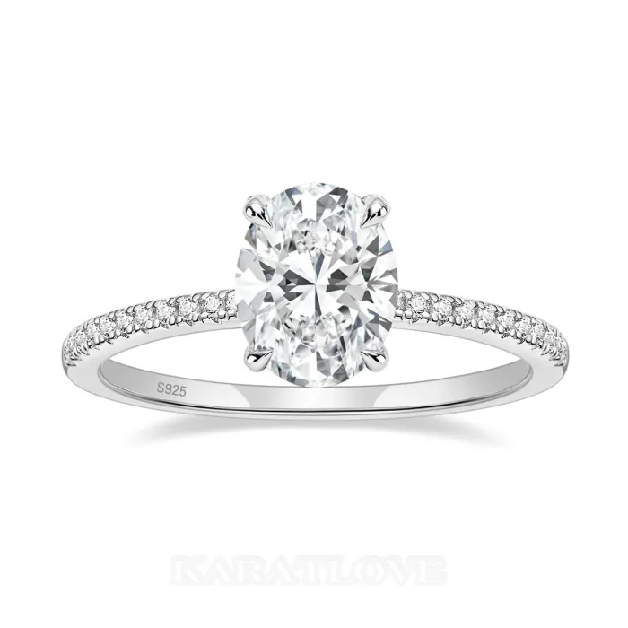 Bague de fiançailles classique en argent sterling blanc avec diamant ovale