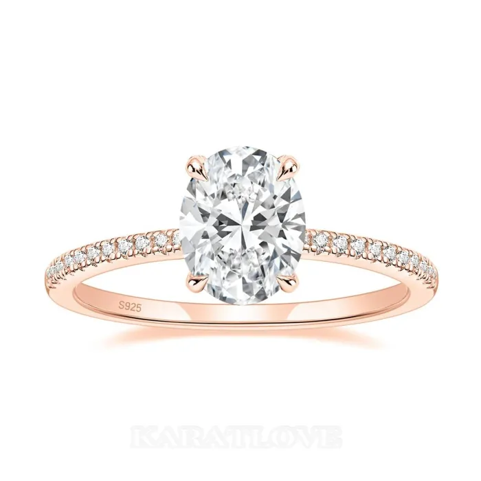 Bague de fiançailles classique en argent sterling blanc avec diamant ovale