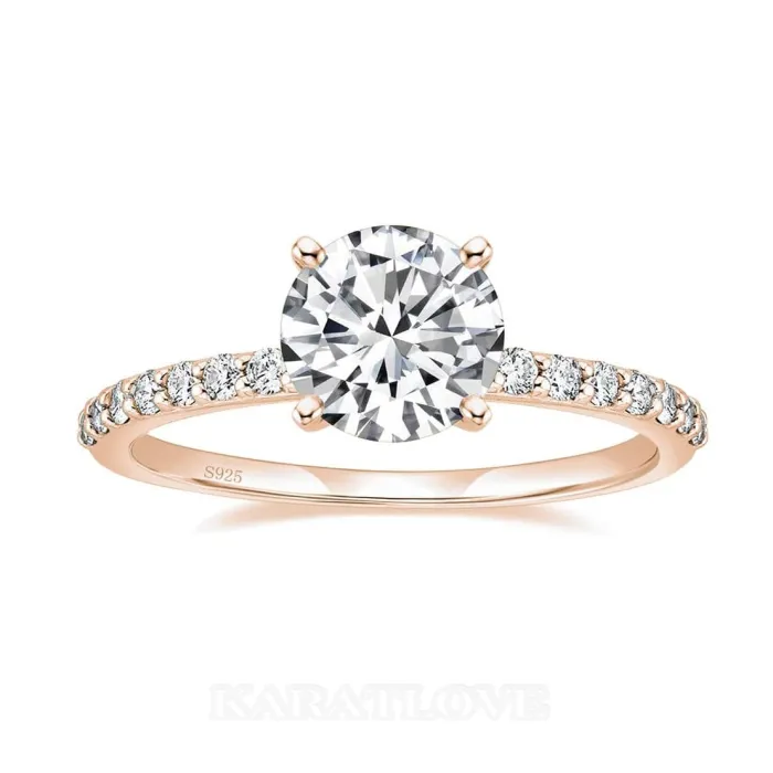 Bague de fiançailles classique en argent sterling blanc avec diamant rond
