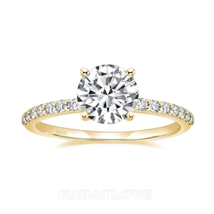 Bague de fiançailles classique en argent sterling blanc avec diamant rond