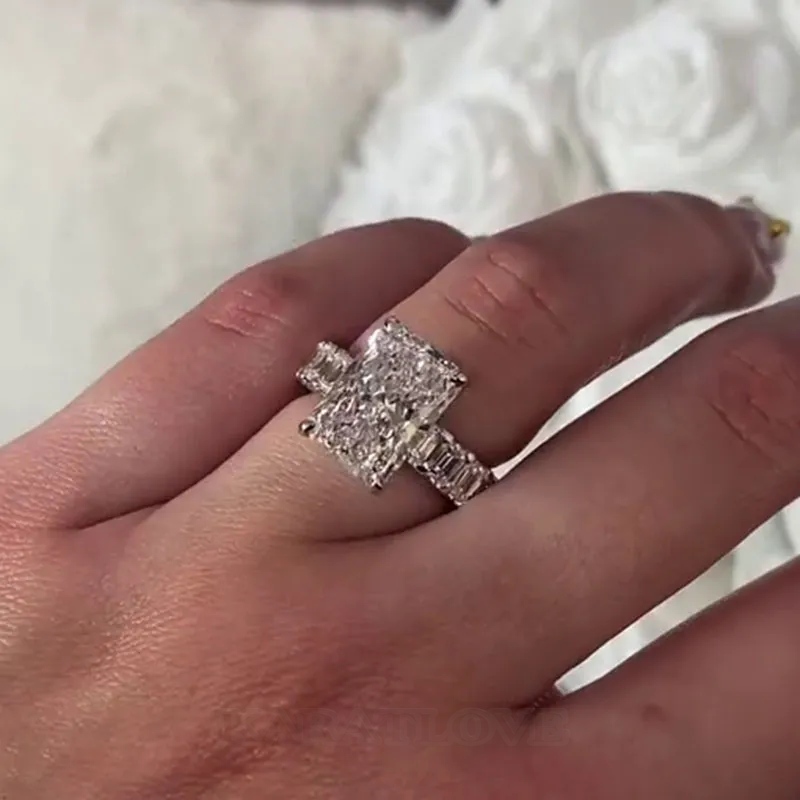 Bague de fiançailles à halo caché en argent sterling 925 et diamant radiant