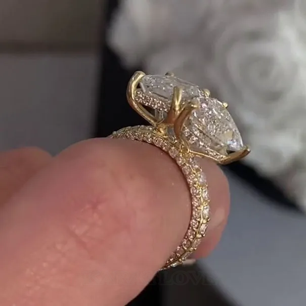 Bague de fiançailles à halo caché en argent sterling 925 et or jaune, diamant taille émeraude et cœur