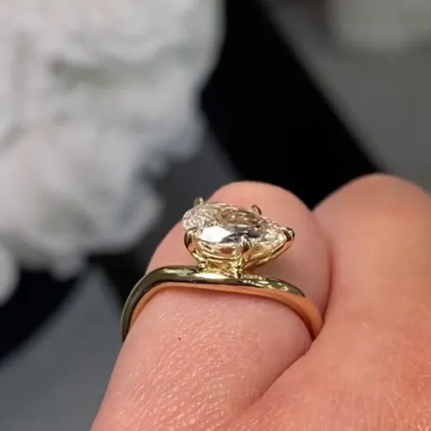 Bague de fiançailles solitaire en argent sterling 925 or jaune et diamant taille poire