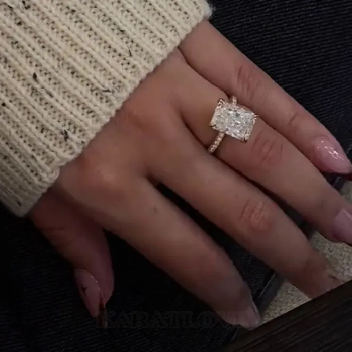 Bague de fiançailles à double halo caché en argent sterling 925 or jaune et diamant radiant