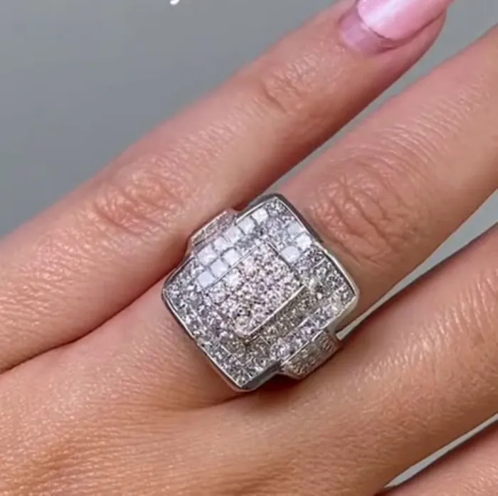 Bague de fiançailles art déco en argent sterling 925 et diamant taille princesse