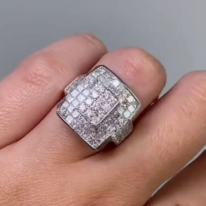 Bague de fiançailles art déco en argent sterling 925 et diamant taille princesse