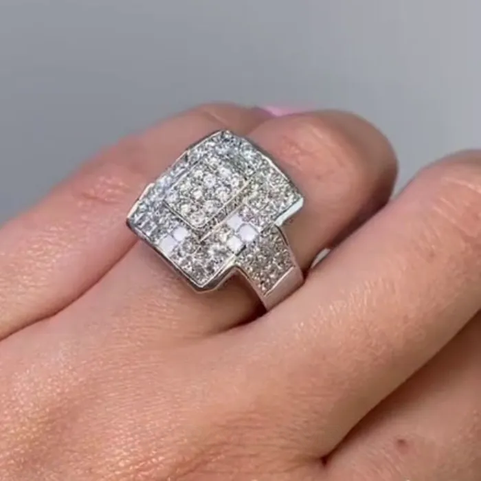 Bague de fiançailles art déco en argent sterling 925 et diamant taille princesse