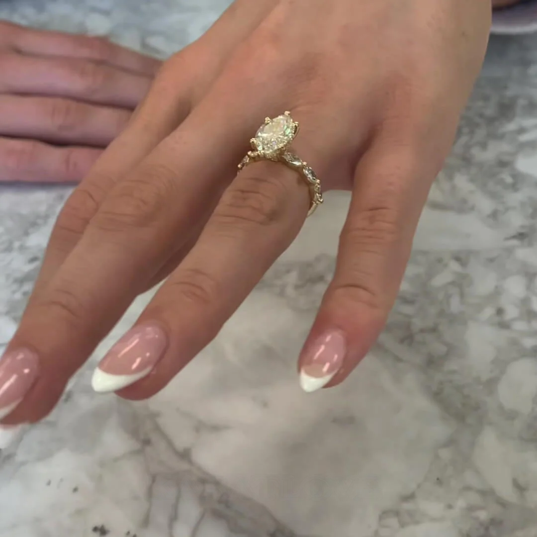 Bague de fiançailles en argent sterling blanc et or jaune avec diamant taille marquise