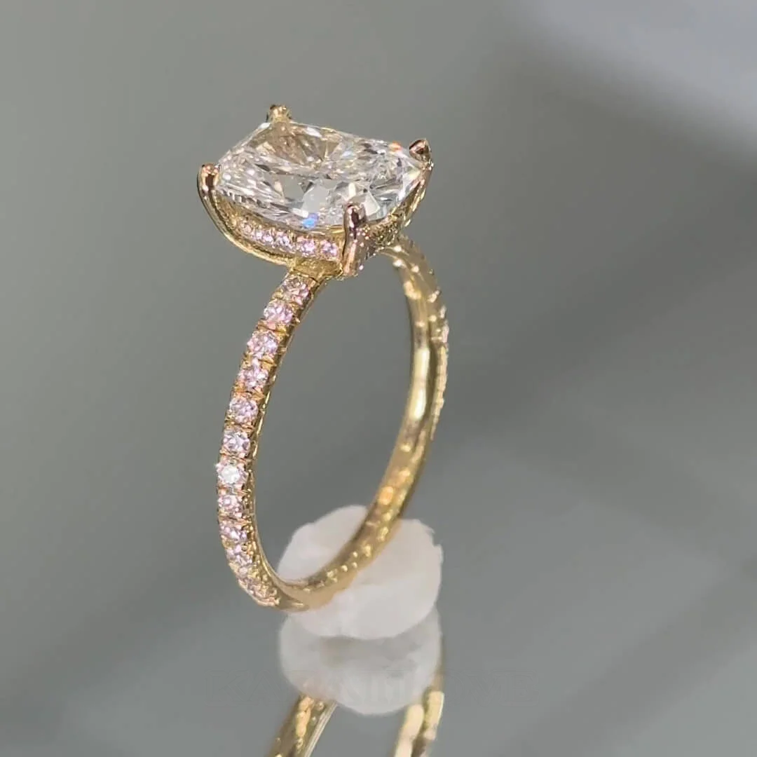 Bague de fiançailles en argent sterling blanc et or jaune avec diamant taille coussin et halo