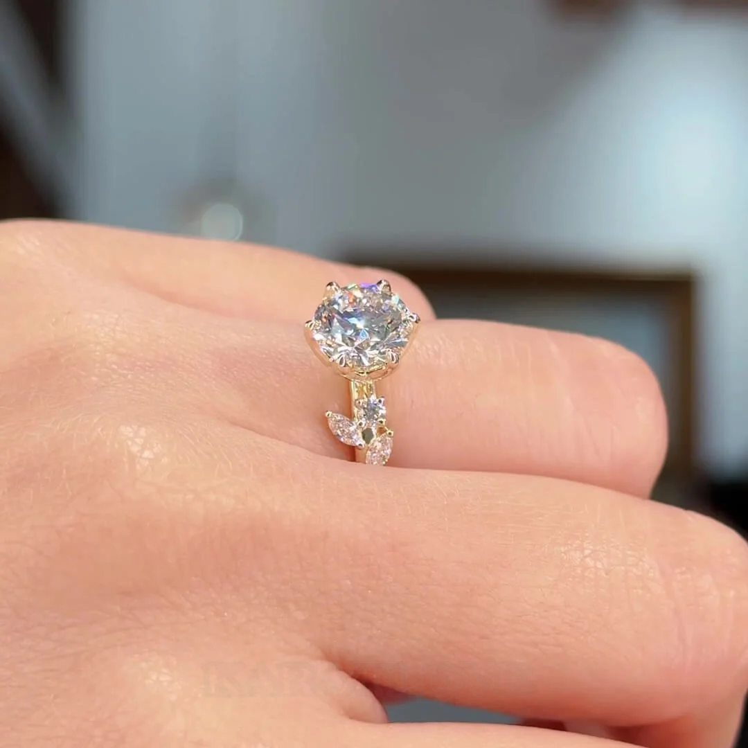 Bague de fiançailles Art Déco en argent sterling blanc et or jaune avec diamant taille ronde