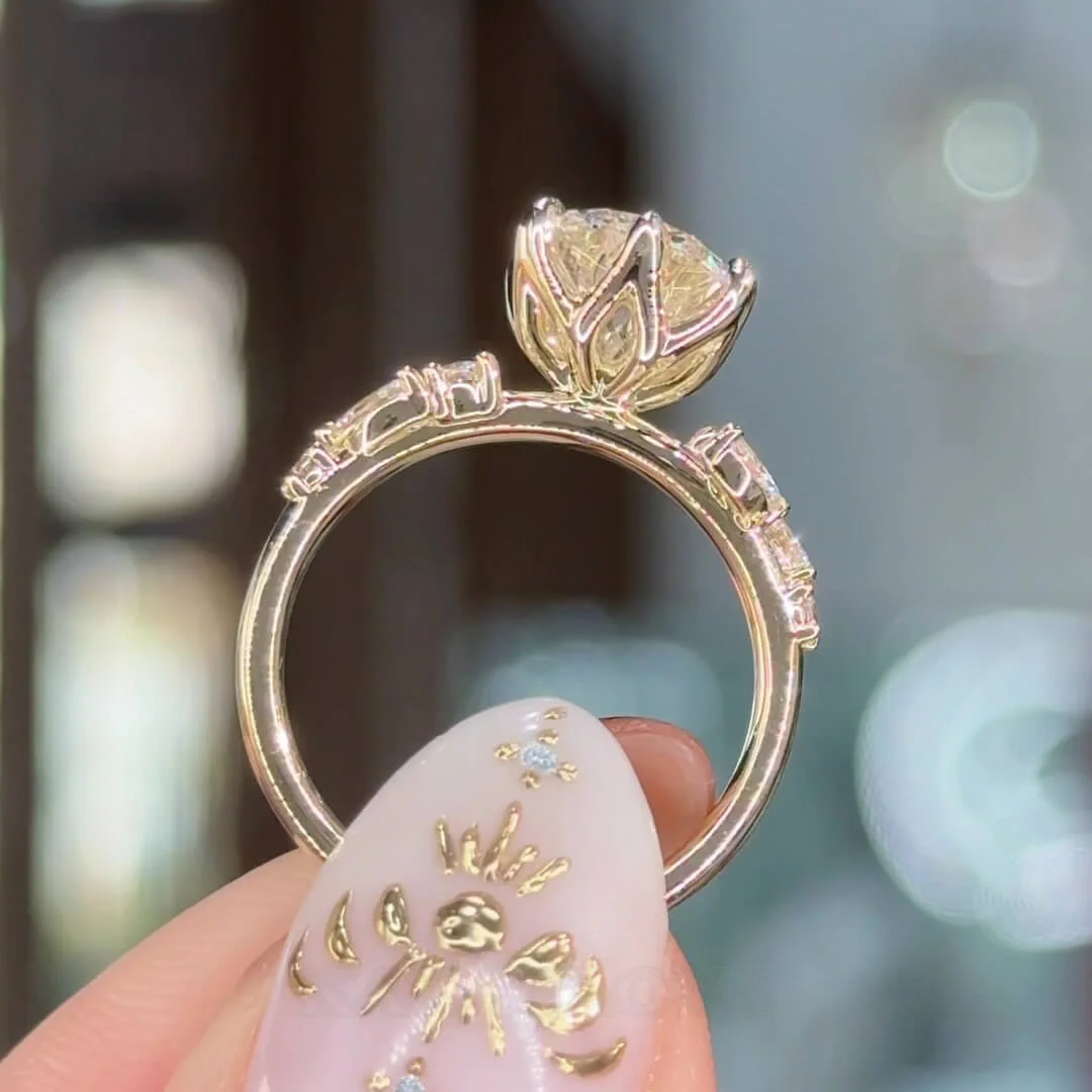 Bague de fiançailles Art Déco en argent sterling blanc et or jaune avec diamant taille ronde