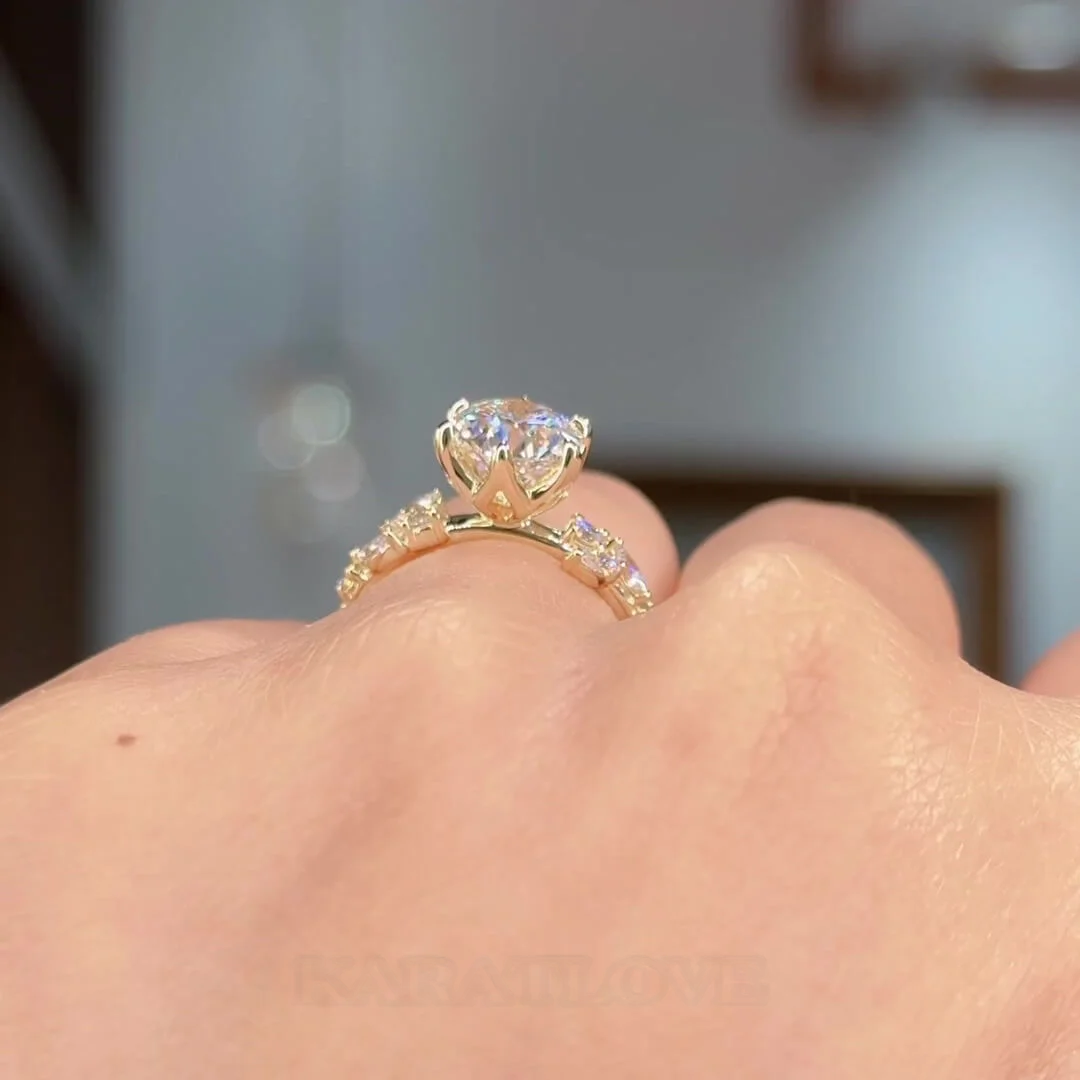 Bague de fiançailles Art Déco en argent sterling blanc et or jaune avec diamant taille ronde