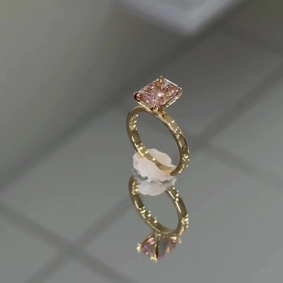 Bague de fiançailles en argent sterling rose fantaisie taille coussin et or jaune