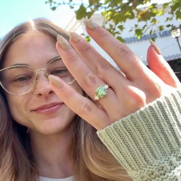 Bague de fiançailles en argent sterling vert péridot et couleur or jaune avec diamant taille ronde