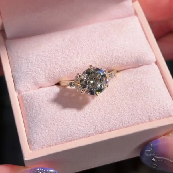 Bague de fiançailles en argent sterling blanc et couleur or jaune avec diamant taille ronde