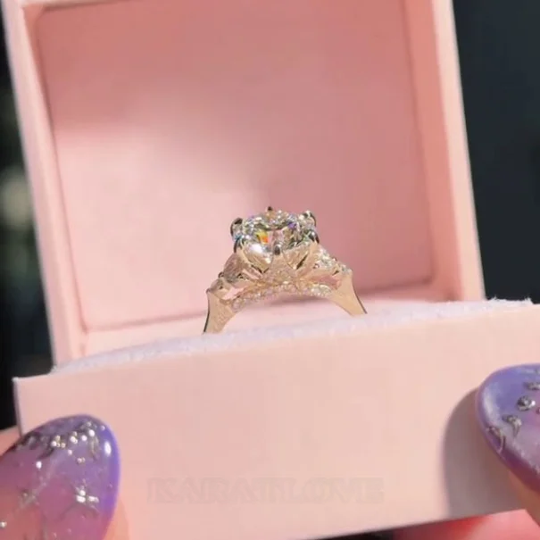 Bague de fiançailles en argent sterling blanc et couleur or jaune avec diamant taille ronde