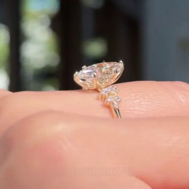 Bague de fiançailles en argent sterling blanc et couleur or jaune avec diamant taille marquise