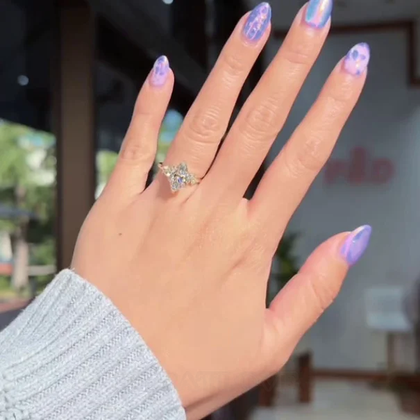 Bague de fiançailles en argent sterling blanc et couleur or jaune avec diamant taille marquise