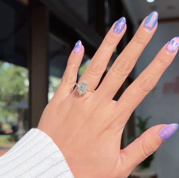 Bague de fiançailles en argent sterling blanc et couleur or jaune avec diamant taille marquise
