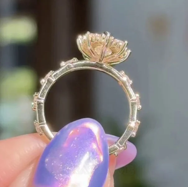 Bague de fiançailles en argent sterling blanc et couleur or jaune avec diamant taille marquise