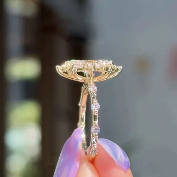 Bague de fiançailles en argent sterling blanc et couleur or jaune avec diamant taille marquise