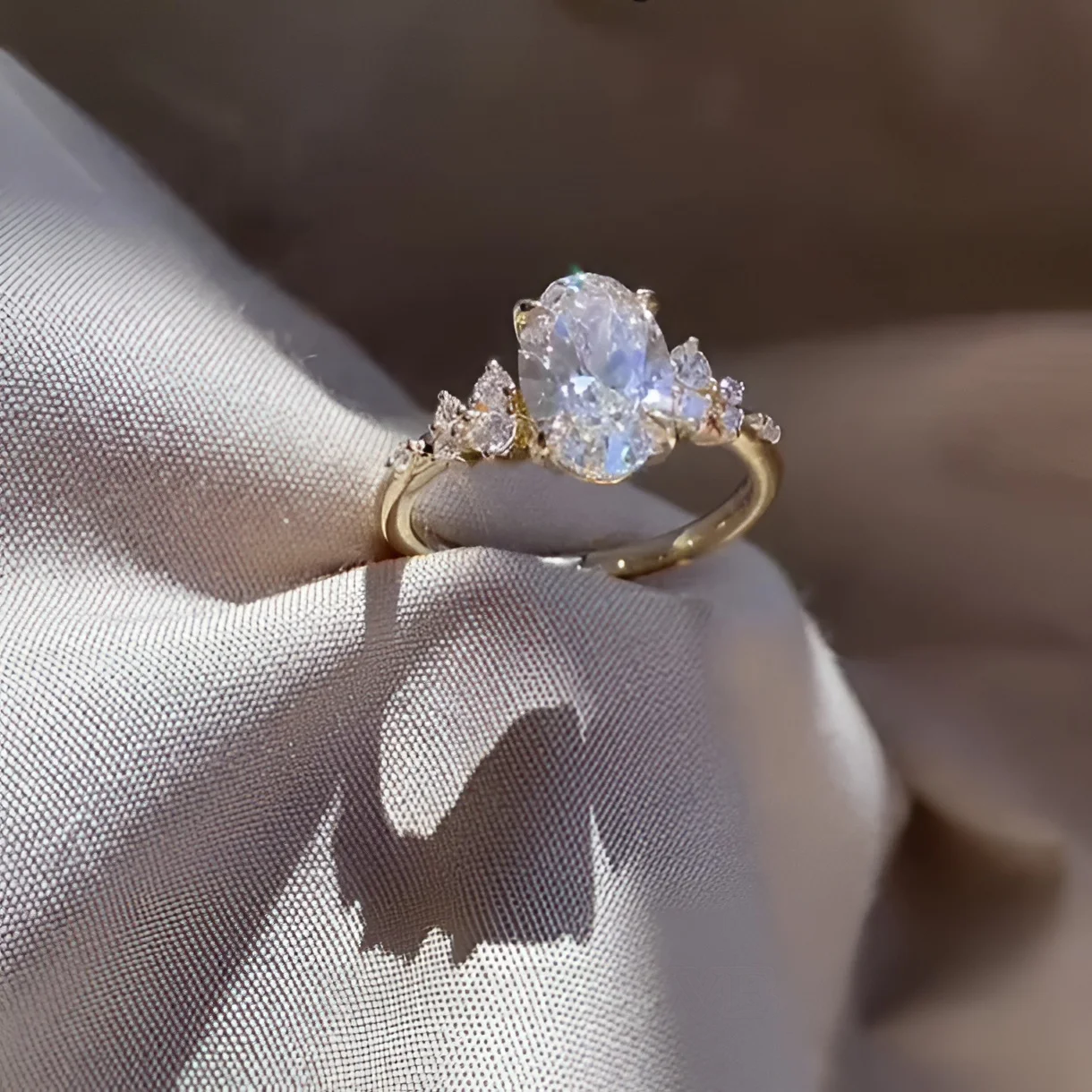 Oval Cut Diamond White Yellow Gold Sterling Silver Classic Engagement Ring