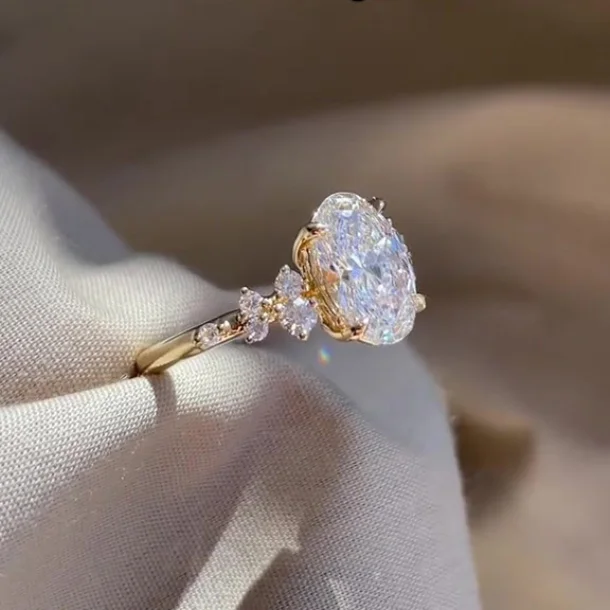 Oval Cut Diamond White Yellow Gold Sterling Silver Classic Engagement Ring
