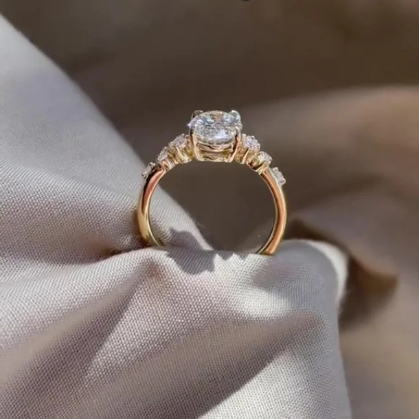 Oval Cut Diamond White Yellow Gold Sterling Silver Classic Engagement Ring