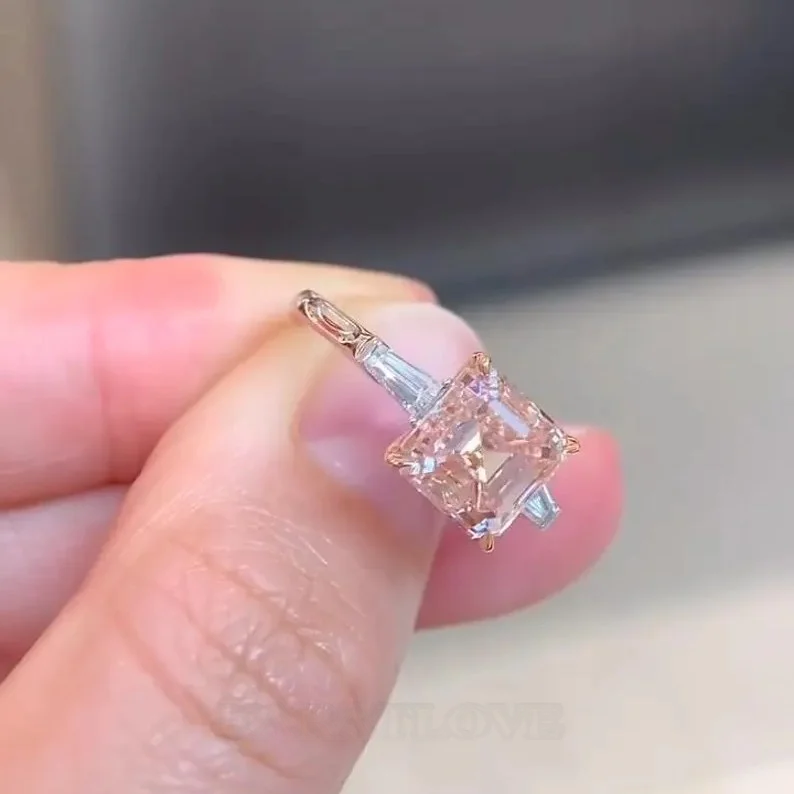Bague de fiançailles en argent sterling 925 avec saphir rose taille Asscher