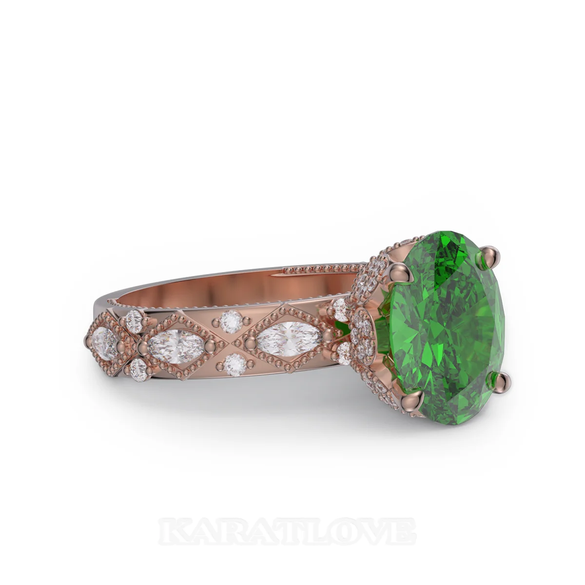 Bague de fiançailles en argent 925 en or rose vert émeraude à taille ovale