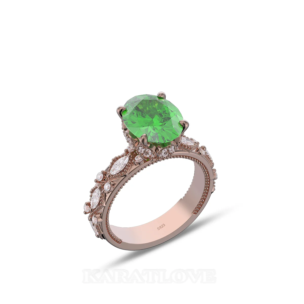 Bague de fiançailles en argent 925 en or rose vert émeraude à taille ovale