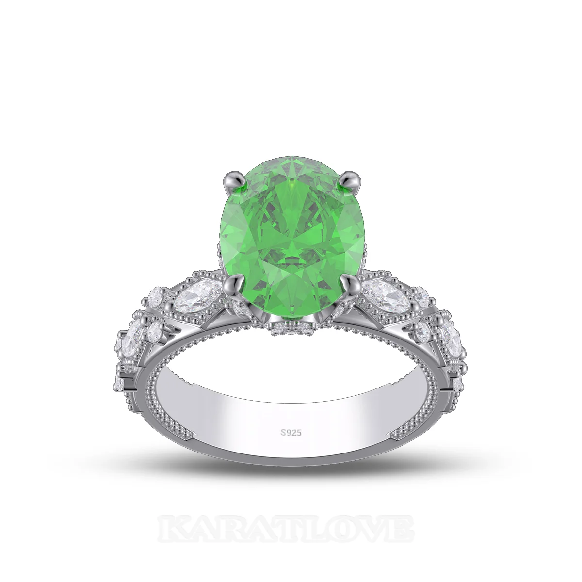 Bague de fiançailles en argent 925 vert émeraude à taille ovale