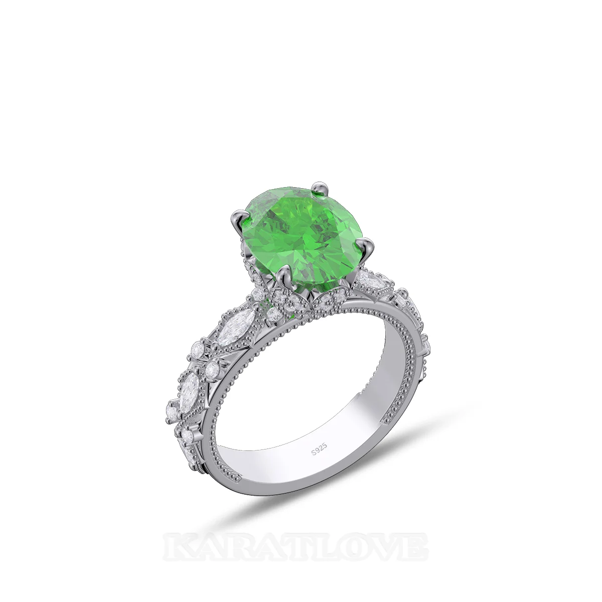 Bague de fiançailles en argent 925 vert émeraude à taille ovale