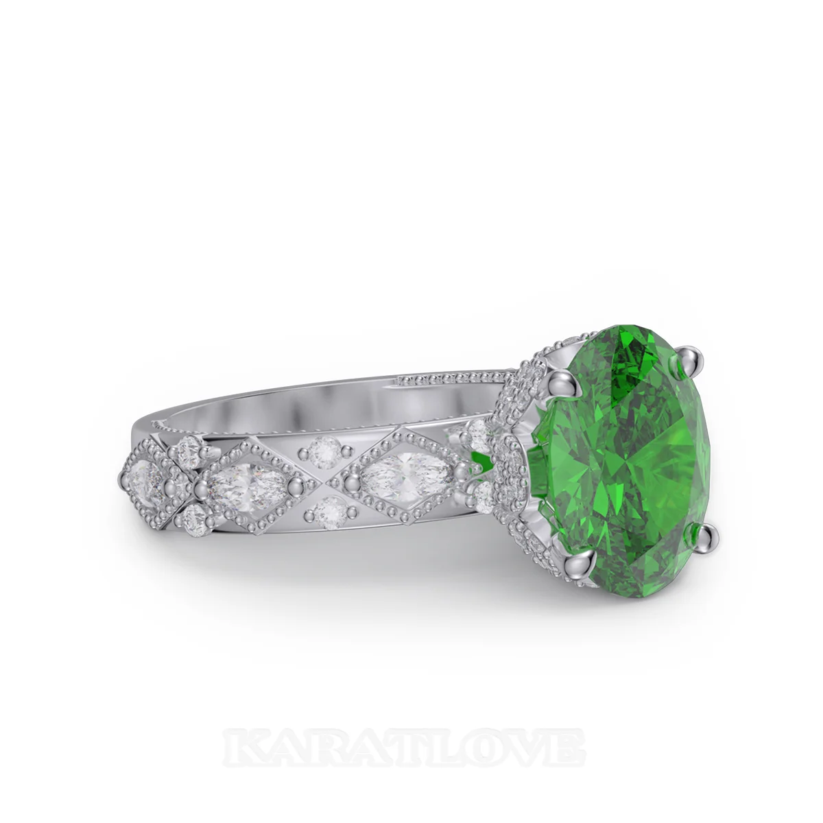 Bague de fiançailles en argent 925 vert émeraude à taille ovale