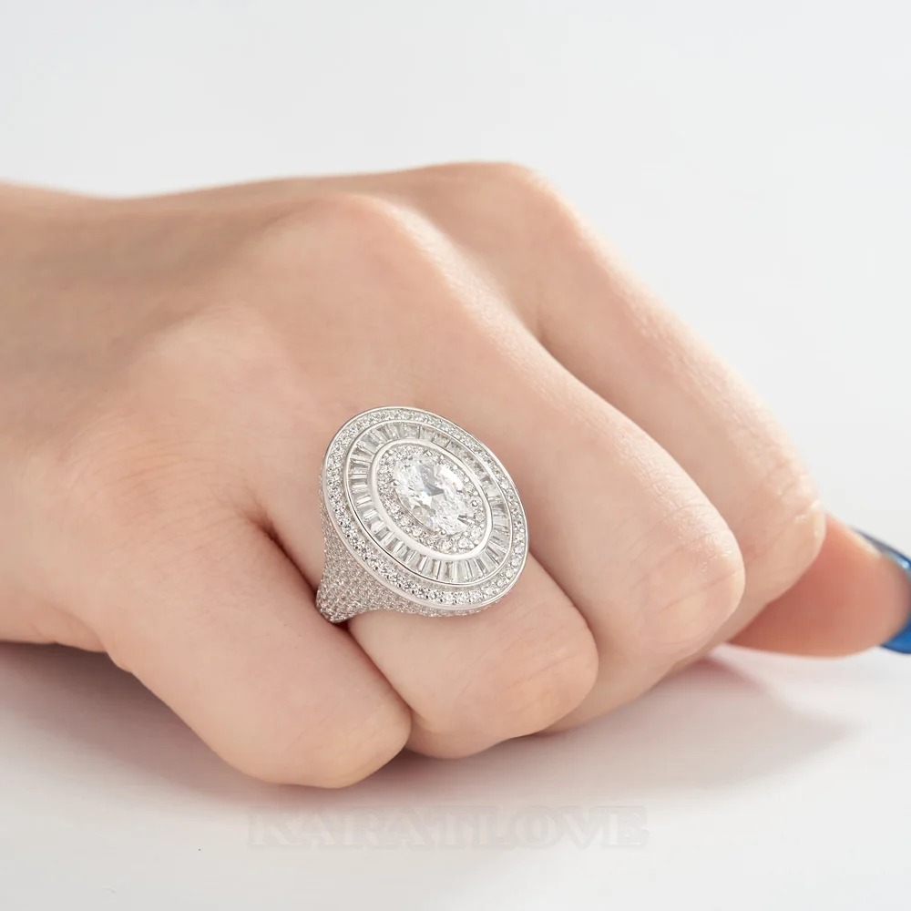 Bague de fiançailles en argent sterling avec halo en diamant blanc de taille ovale