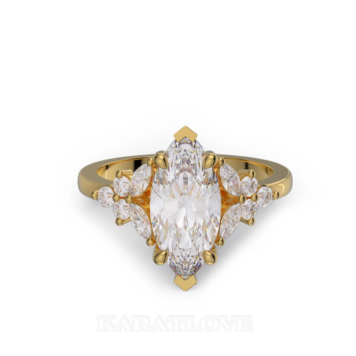 Bague de fiançailles en argent jaune et or blanc avec diamant de taille marquise