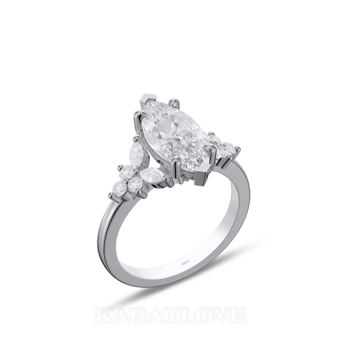 Bague de fiançailles en argent avec diamant de taille marquise